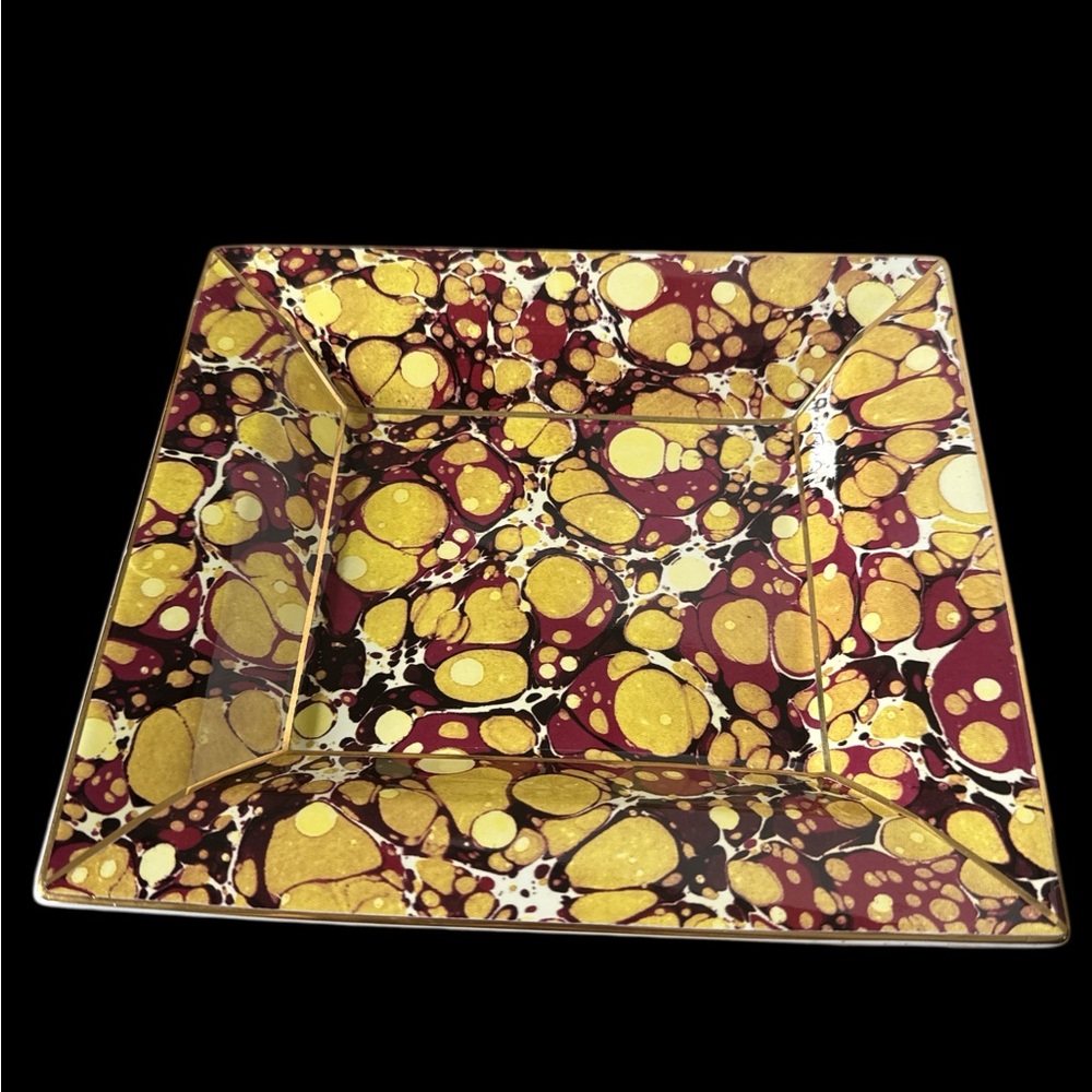 Marbled Decorative Serving Tray in Gold and Burgundy